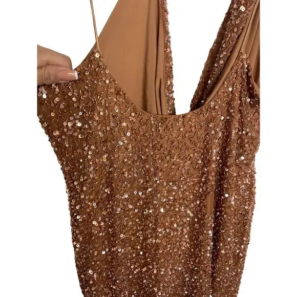 Revolve Retrofete Mich Beaded Sequin Mini Dress Cowl Neck Bronze Size Medium - Picture 10 of 15